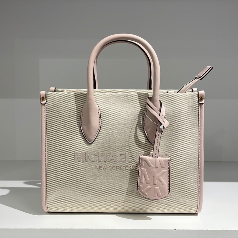 Michael Kors Mirella small shopper crossbody bag canvas pink powder blush